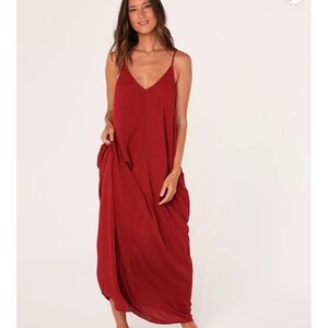 NWOT LOVESTITCH Weekend Mila Maxi Dress Merlot Flowy Beach Vacation‎ w Pockets